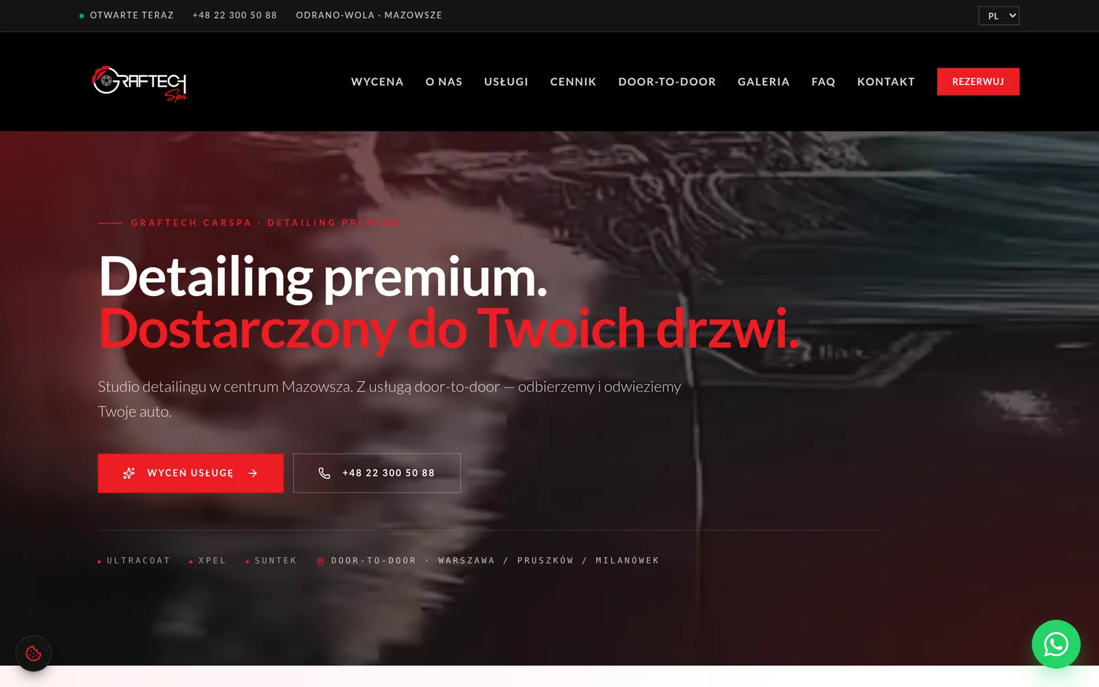 AW project: Graftech CarSpa Landing page studia Graftech CarSpa z ofertą detailingu premium i powłok ceramicznych.