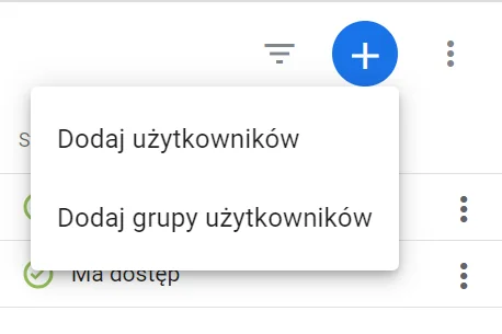 Menu Google Tag Manager z opcją Dodaj użytkowników.