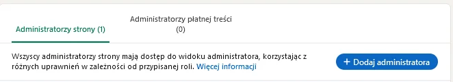 Lista administratorów strony LinkedIn z przyciskiem dodawania.