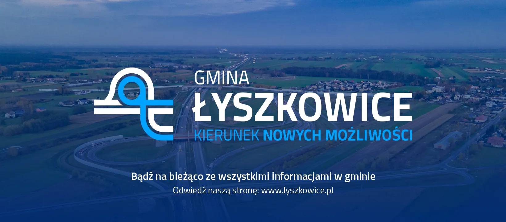 Cover Facebook Gminy Łyszkowice z hasłem „Kierunek nowych możliwości” — komunikacja online