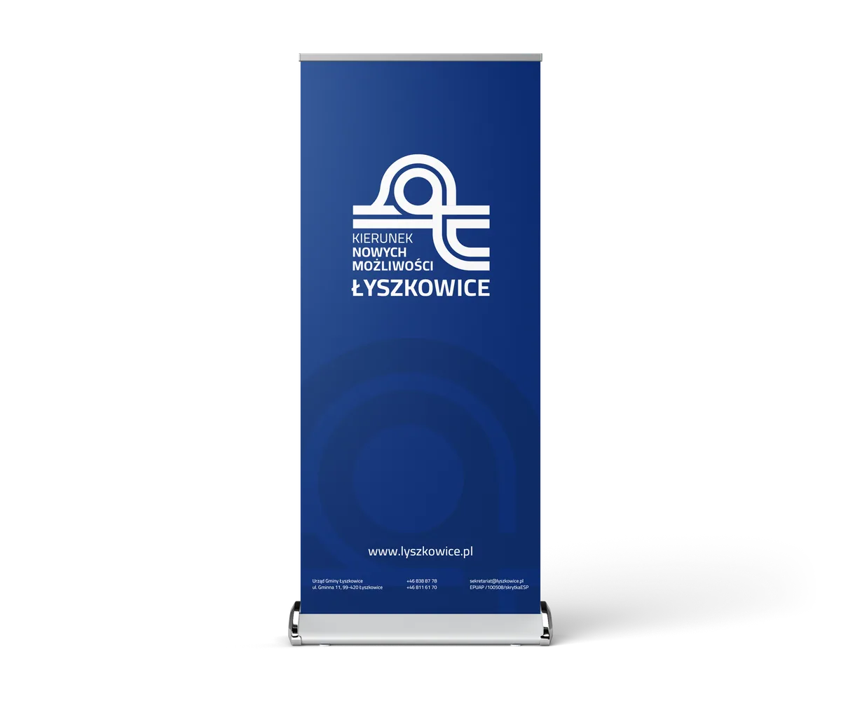 Roll-up Gminy Łyszkowice 85×200 cm w kolorze granatowym z dużym logo SIW