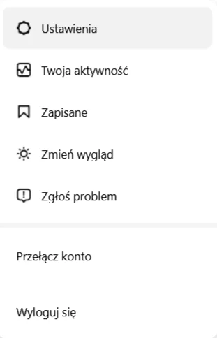 Menu Instagram z opcją Ustawienia.
