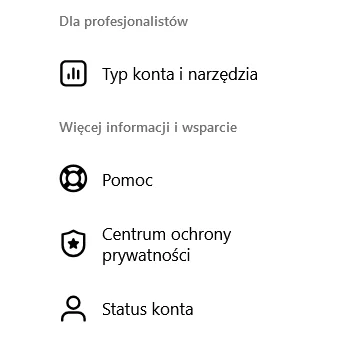 Sekcja Dla profesjonalistów z opcją Typ konta i narzędzia.