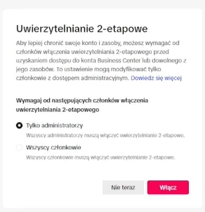 Ustawienie wymogu uwierzytelniania dwuetapowego TikTok.