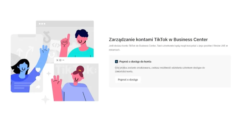 Zakładka Konta TikTok w Business Center.