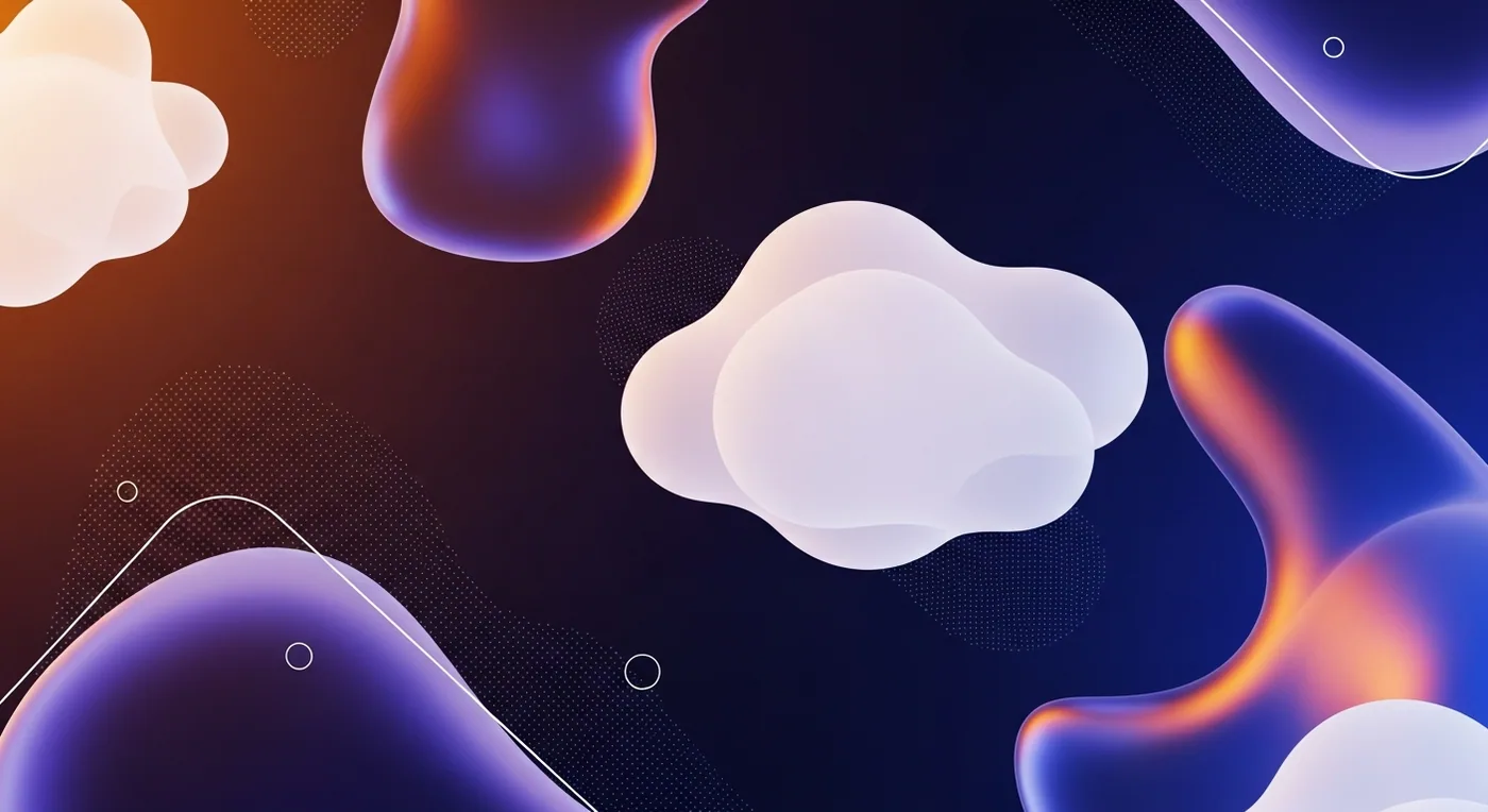 Cloud Dancer — kolor roku 2026 według Pantone Ilustracja 3D z miękkimi, białymi formami przypominającymi chmury w jasnej przestrzeni.