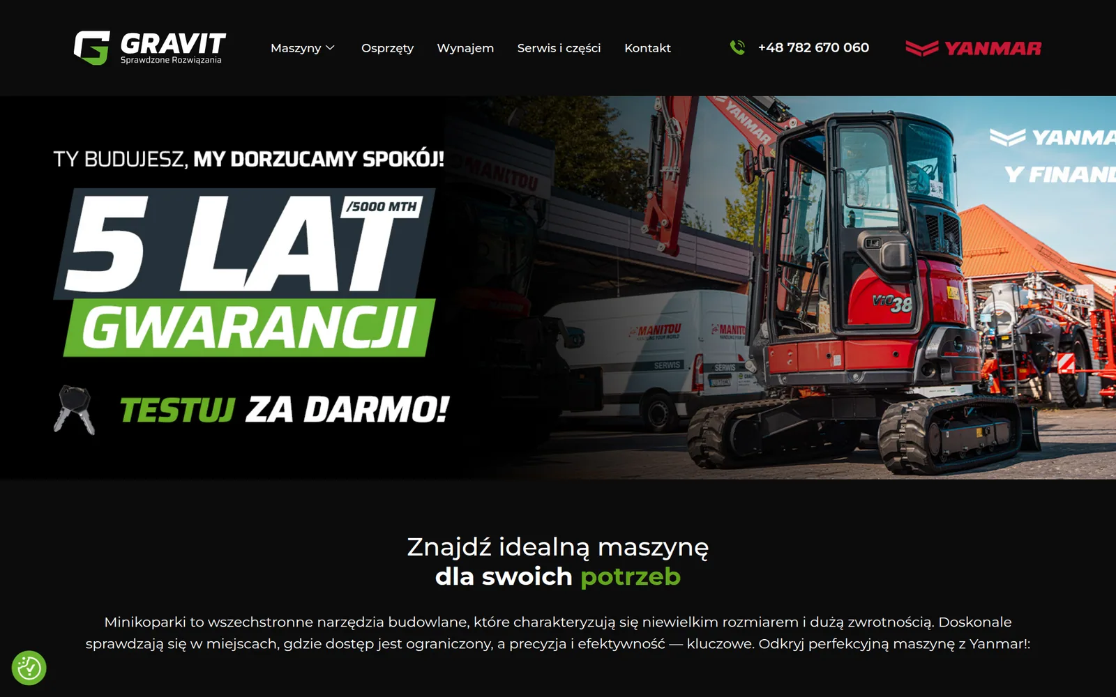 Strona główna serwisu yanmar-gravit.pl z prezentacją maszyn marki Yanmar.